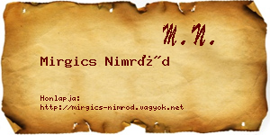 Mirgics Nimród névjegykártya